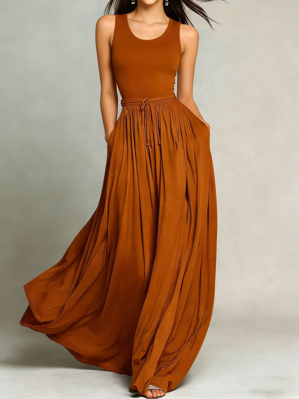 Sleeveless Pocket Long Dress