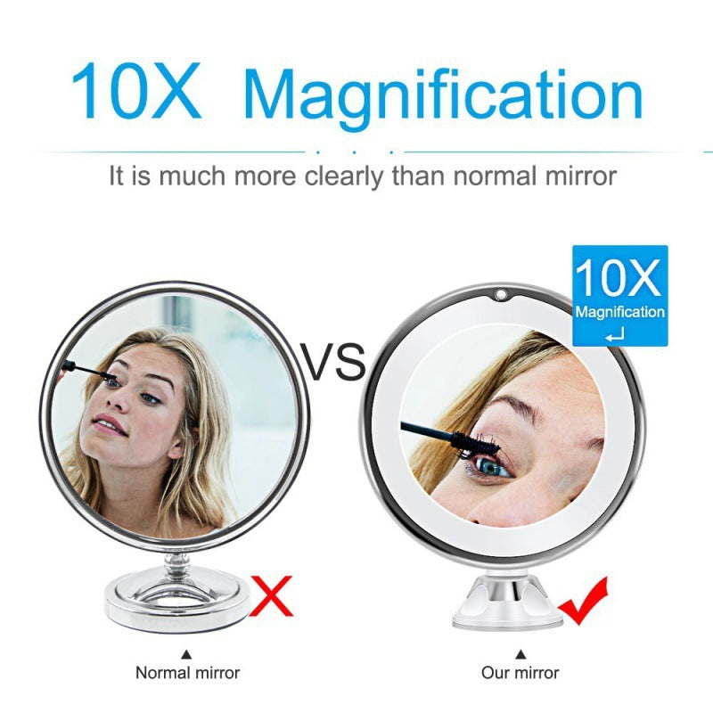 Espejo de maquillaje LED con luz de relleno, aumento de 10X, actualización de tres colores, interruptor táctil USB