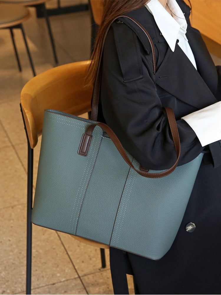 Genuine Leather Women Tote Bag Large Capacity Commuter Shoulder Bag