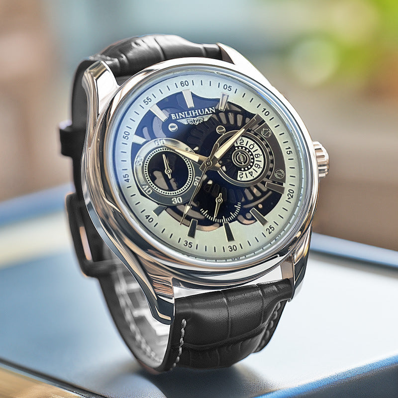 Mens Quartz Watch with Leather Strap