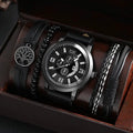Men's Business Quartz Watch with Beaded Bracelet