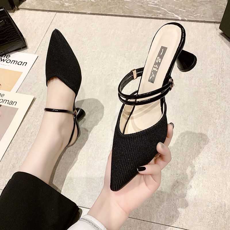 Heightening One-Line Toe Half-Sandals