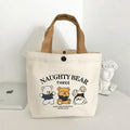 Printed Canvas Tote Bag with Bear Design