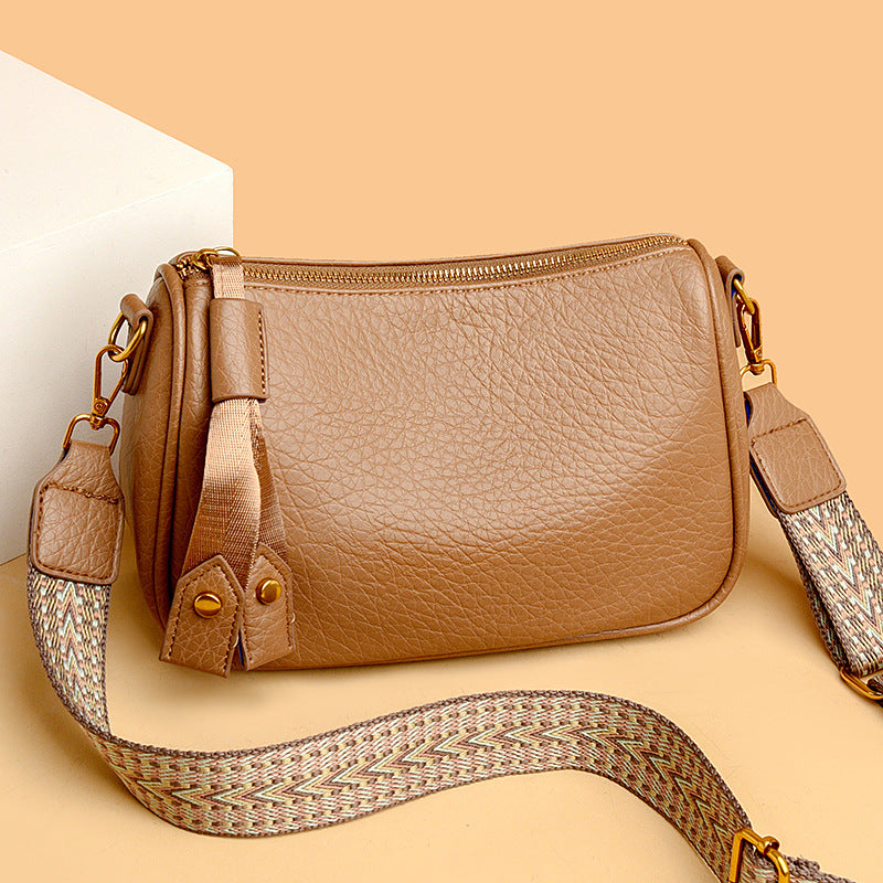 Lady PU single-shoulder bag, retro wide shoulder strap crossbody bag