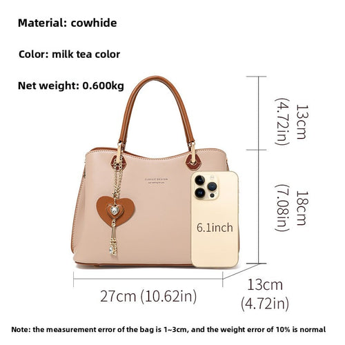 Bolsos de mujer, bolso cruzado de cuero genuino - tamaño mediano, color té con leche, diseño de lujo ligero
