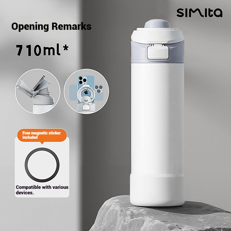 Magnetic Phone Holder Vacuum Insulated Stainless Steel Thermos Cup 710ml