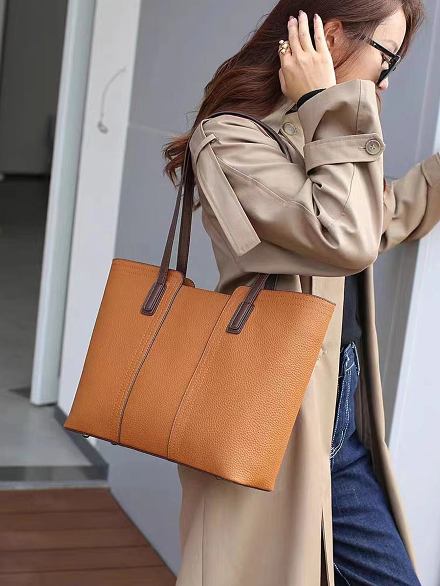 Genuine Leather Women Tote Bag Large Capacity Commuter Shoulder Bag