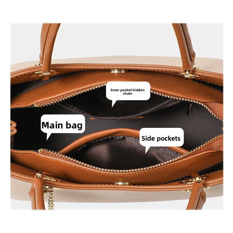 Bolsos de mujer, bolso cruzado de cuero genuino - tamaño mediano, color té con leche, diseño de lujo ligero