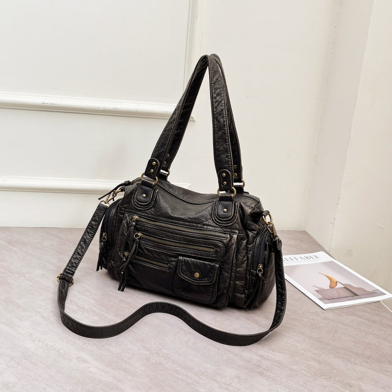 Large Capacity Retro Style Multi-Pocket Tote Bag