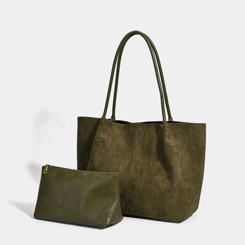 Retro Suede Tote Bag with Matching Pouch