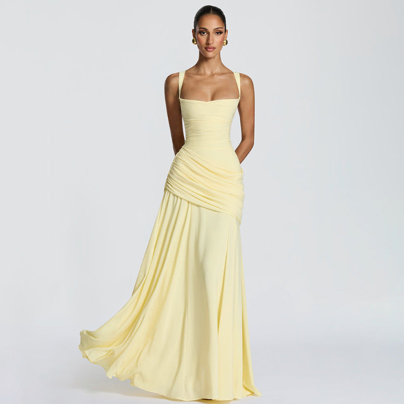 Vestido acampanado sin mangas de color sólido