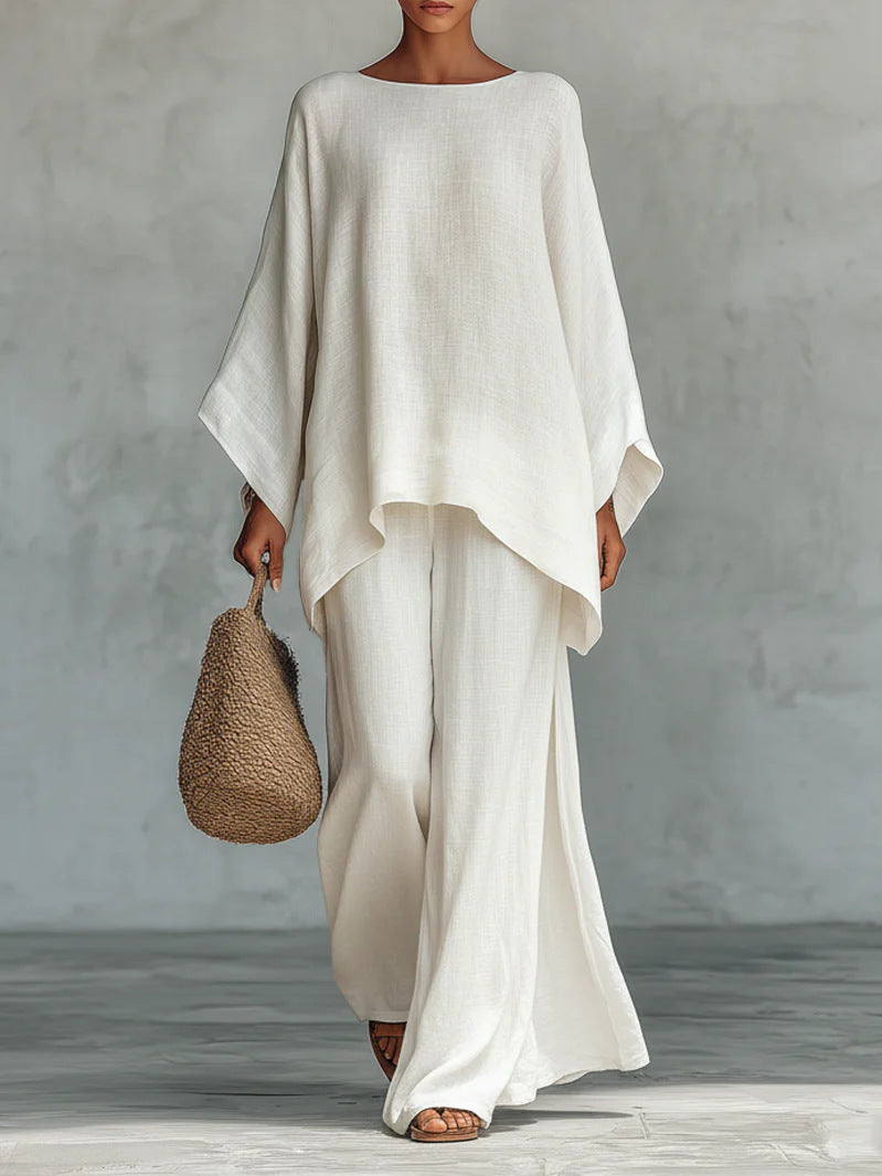 Women's Linen Blend Shirt and Wide-Leg Pants Set