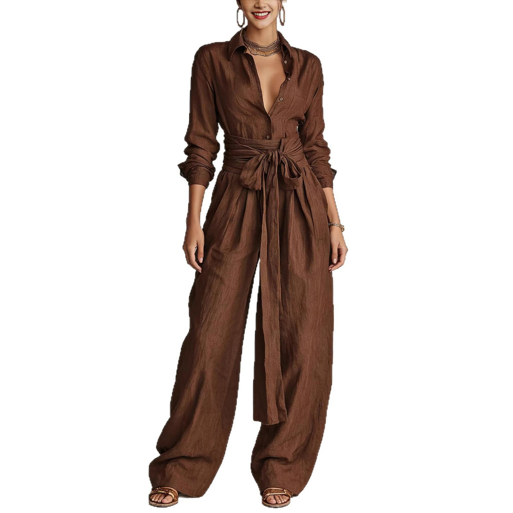 Solid-color shawl-collar top fashionable casual wear