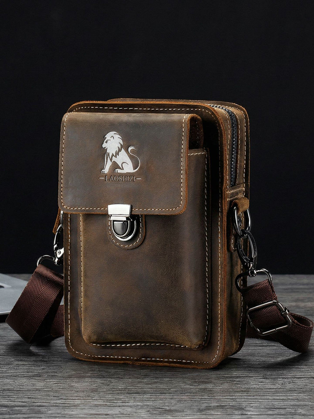 Genuine Leather Multifunctional Waist Bag with Adjustable Strap