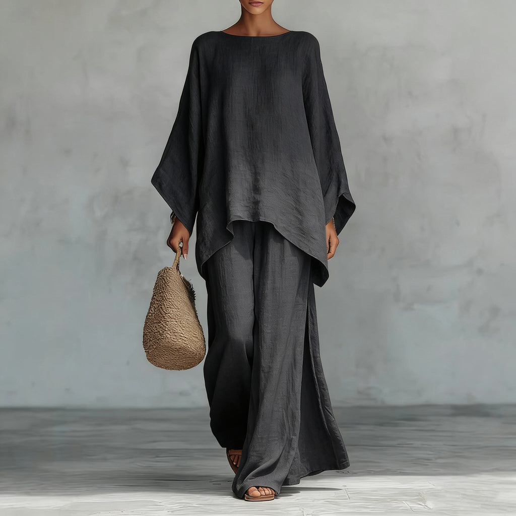 Women's Linen Blend Shirt and Wide-Leg Pants Set