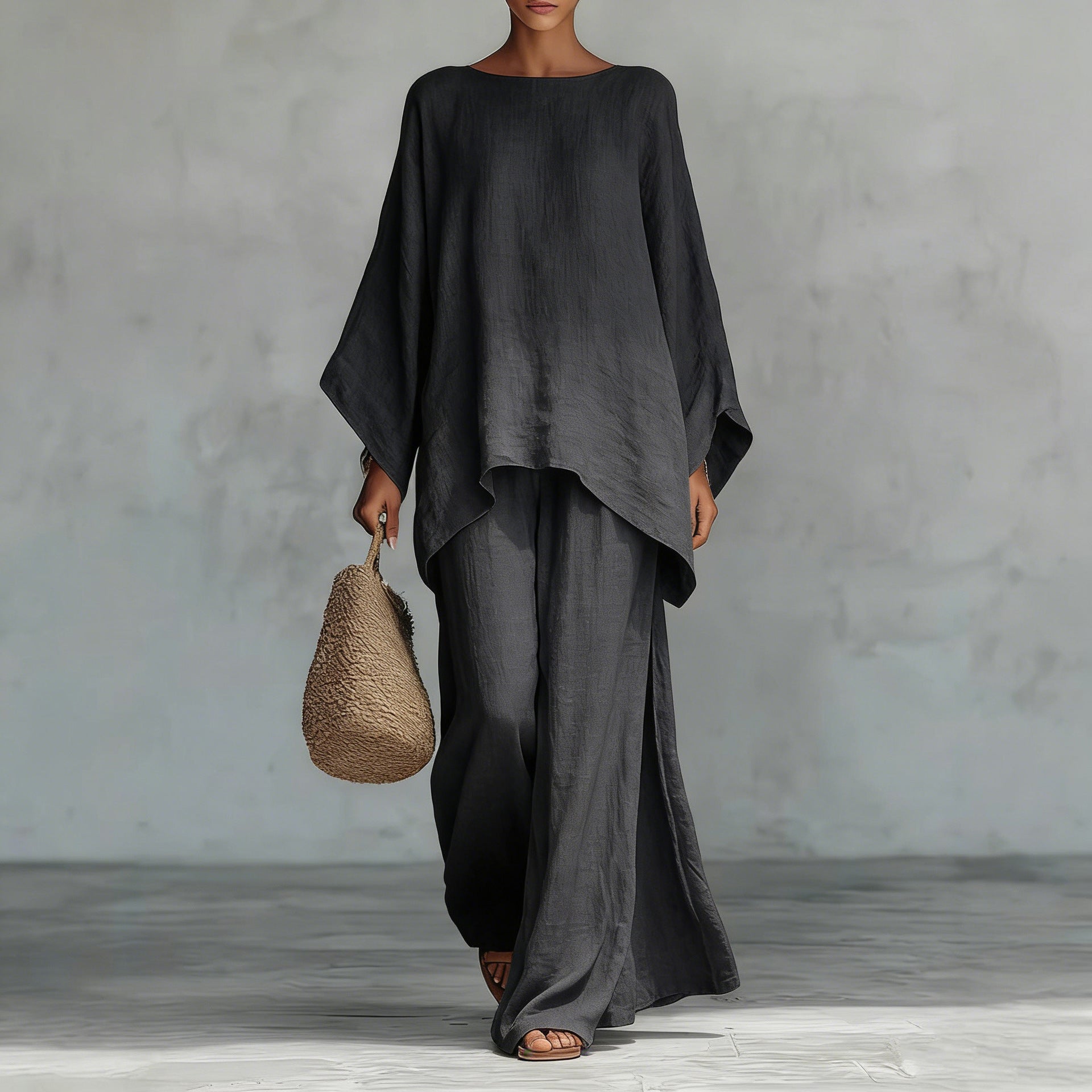 Women's Linen Blend Shirt and Wide-Leg Pants Set