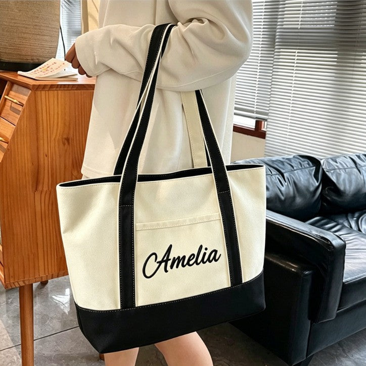Personalized Embroidery Canvas Shoulder Bag with Silk Scarf