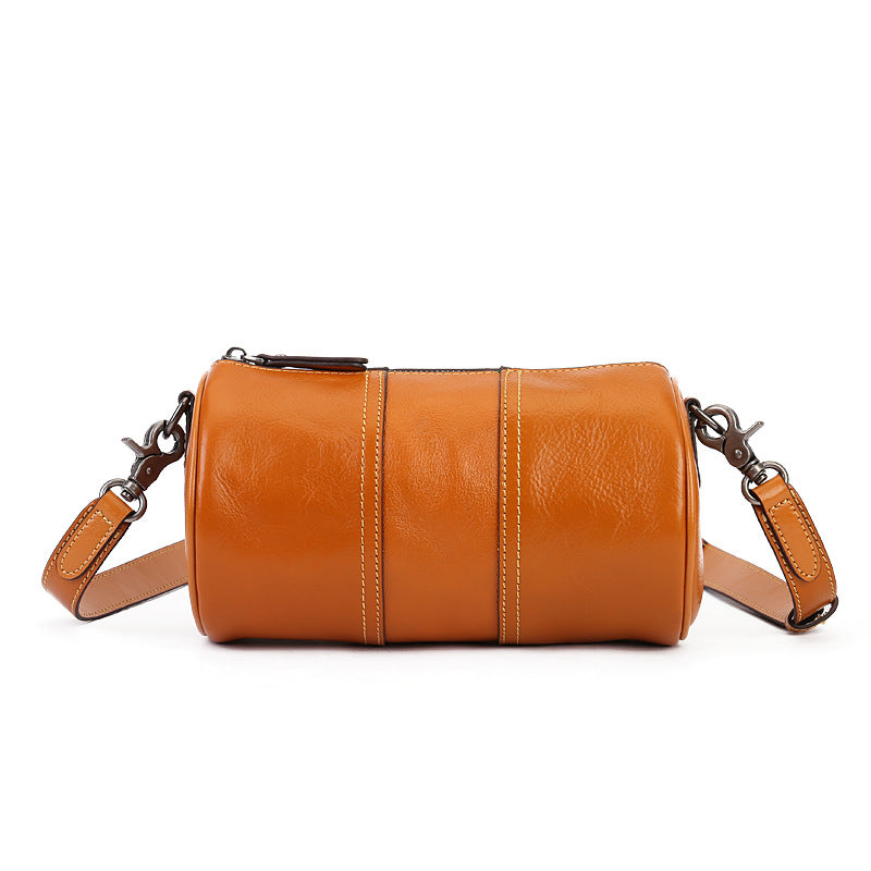 Women's Genuine Leather Cylindrical Crossbody Bag Retro Style