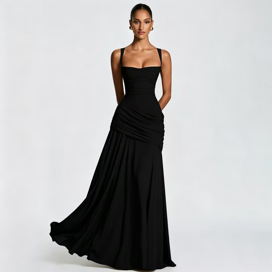 Vestido acampanado sin mangas de color sólido