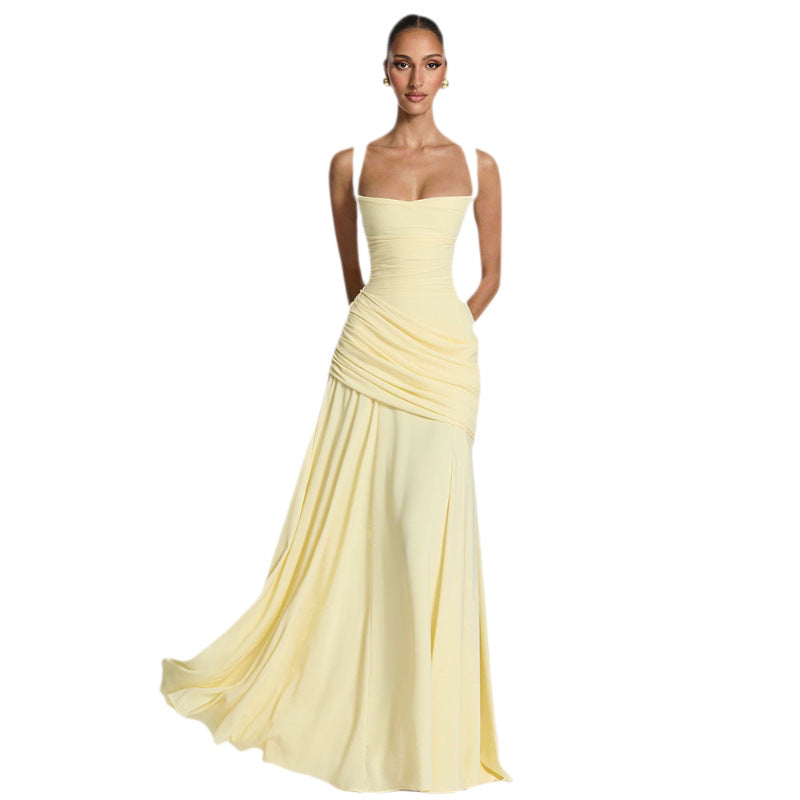 Vestido acampanado sin mangas de color sólido