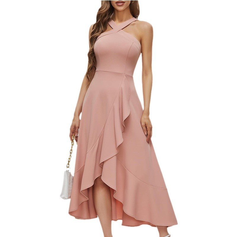 Halter Neck Ruffle Formal Dress