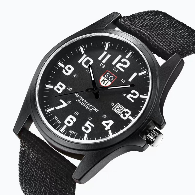 Men's Military Quartz Watch with Nylon Strap