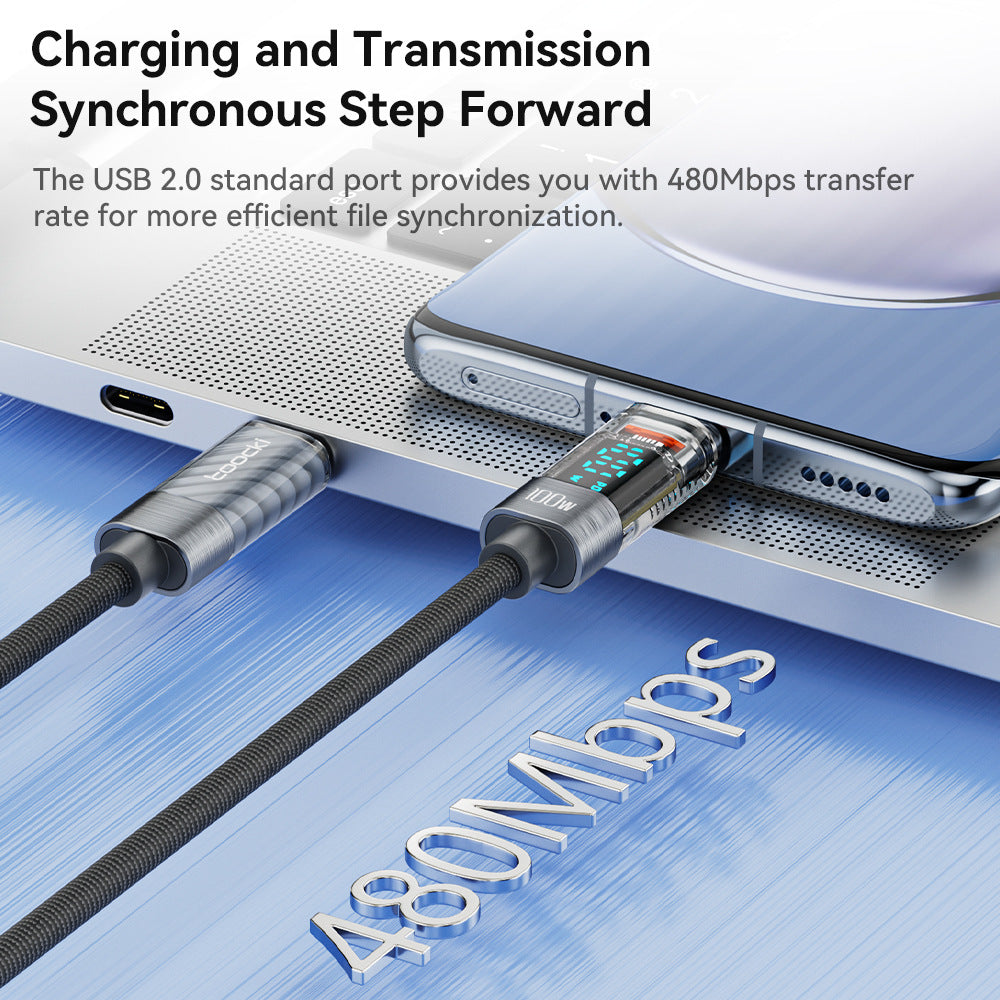 Cable USB-C con pantalla digital transparente Toocki de 60 W