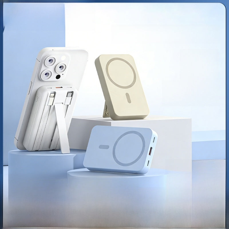 Magnetic charging bank with a built-in cable