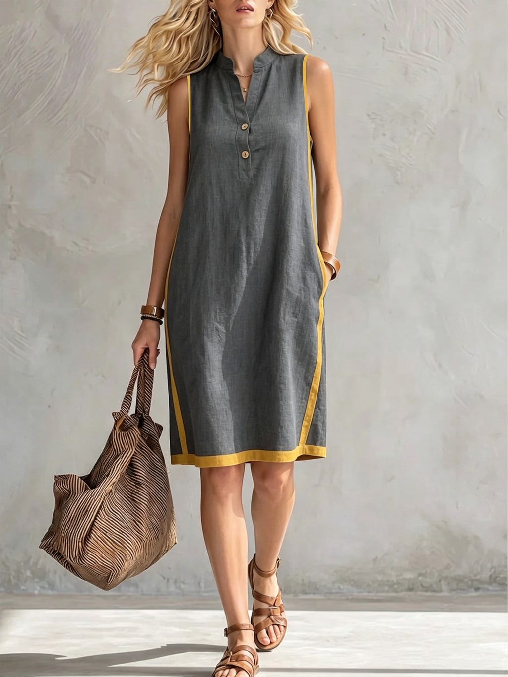 V-neck sleeveless casual loose dress