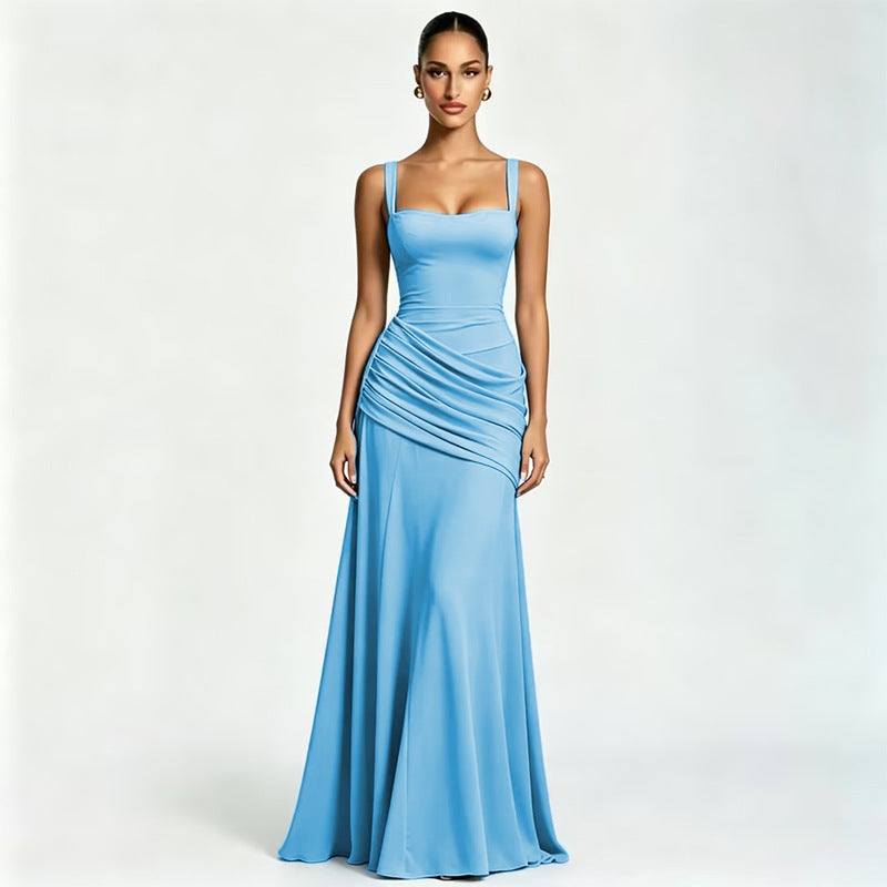 Vestido acampanado sin mangas de color sólido
