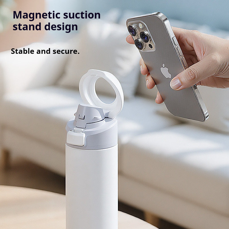 Magnetic Phone Holder Vacuum Insulated Stainless Steel Thermos Cup 710ml