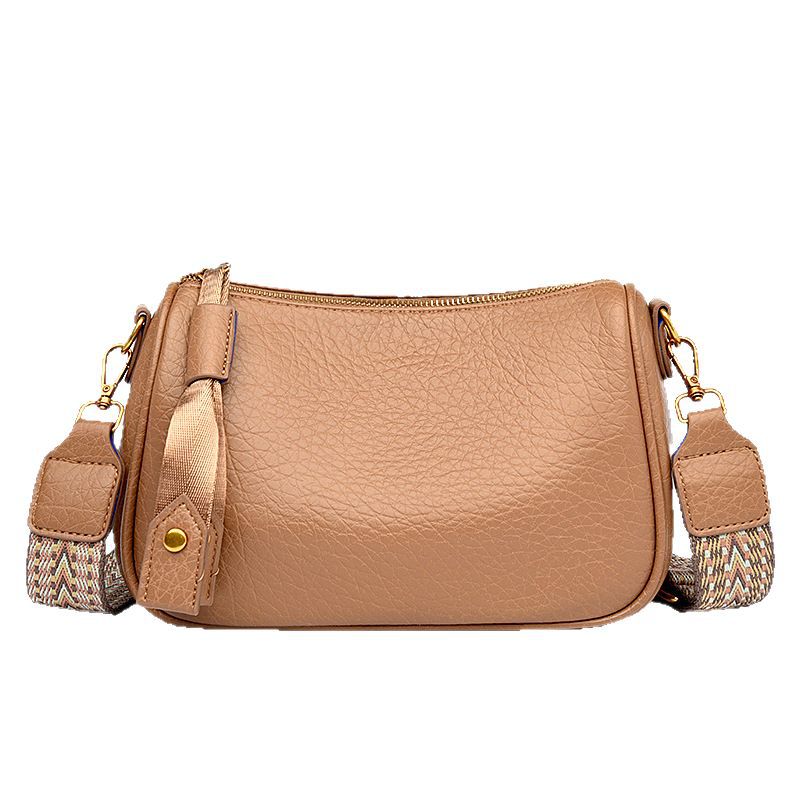 Lady PU single-shoulder bag, retro wide shoulder strap crossbody bag
