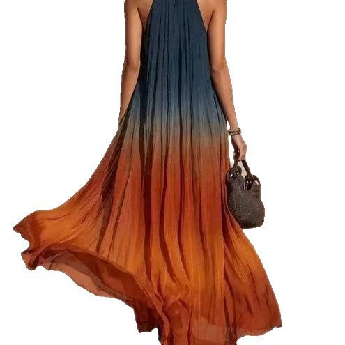 Halter Neck Gradient Color Bohemian Long Dress