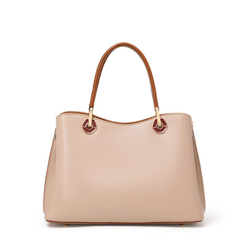 Bolsos de mujer, bolso cruzado de cuero genuino - tamaño mediano, color té con leche, diseño de lujo ligero