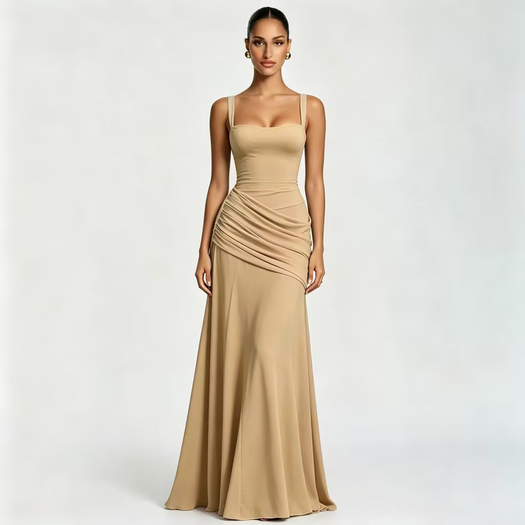Vestido acampanado sin mangas de color sólido