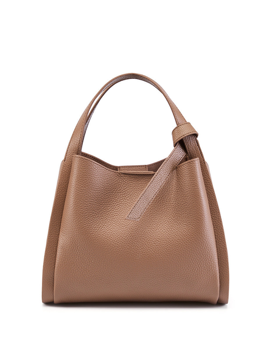 Genuine Leather Bucket Bag with Adjustable Strap