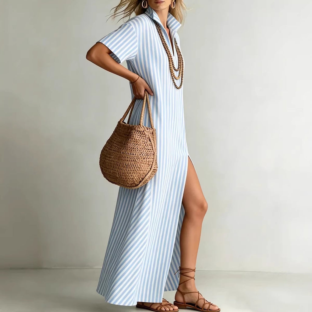 Womens V-Neck Striped Summer Dress