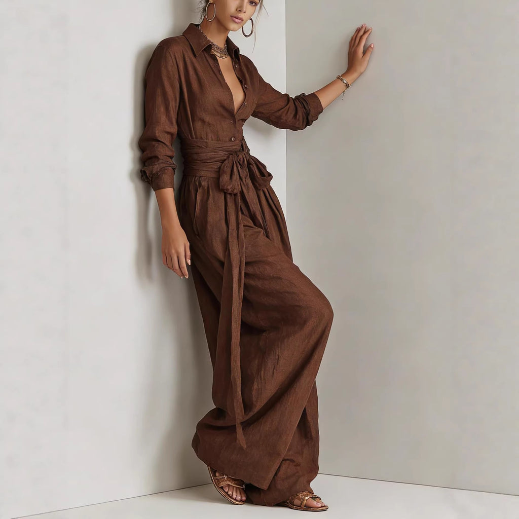 Solid-color shawl-collar top fashionable casual wear