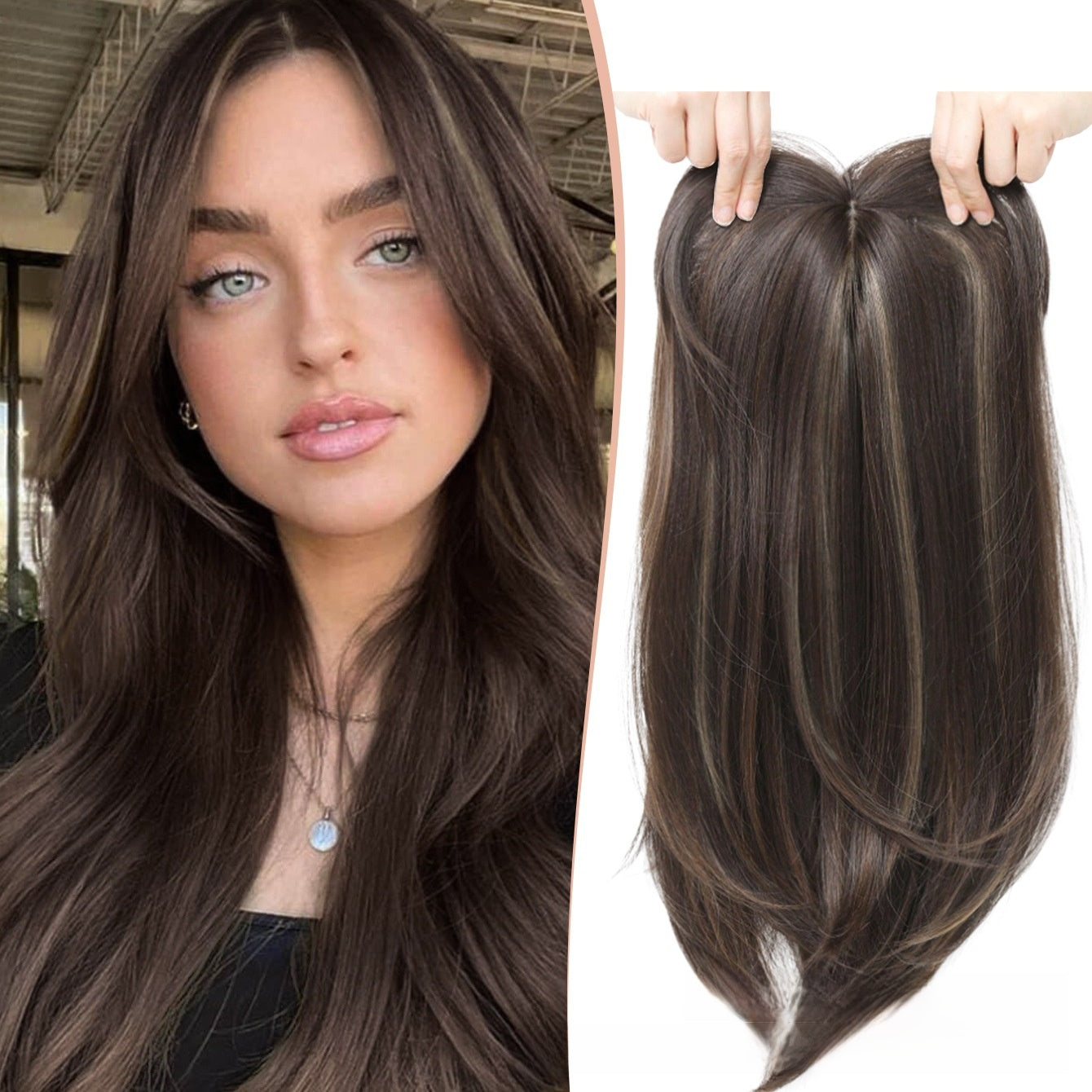 Peluca sintética de la parte media con cabello largo y liso