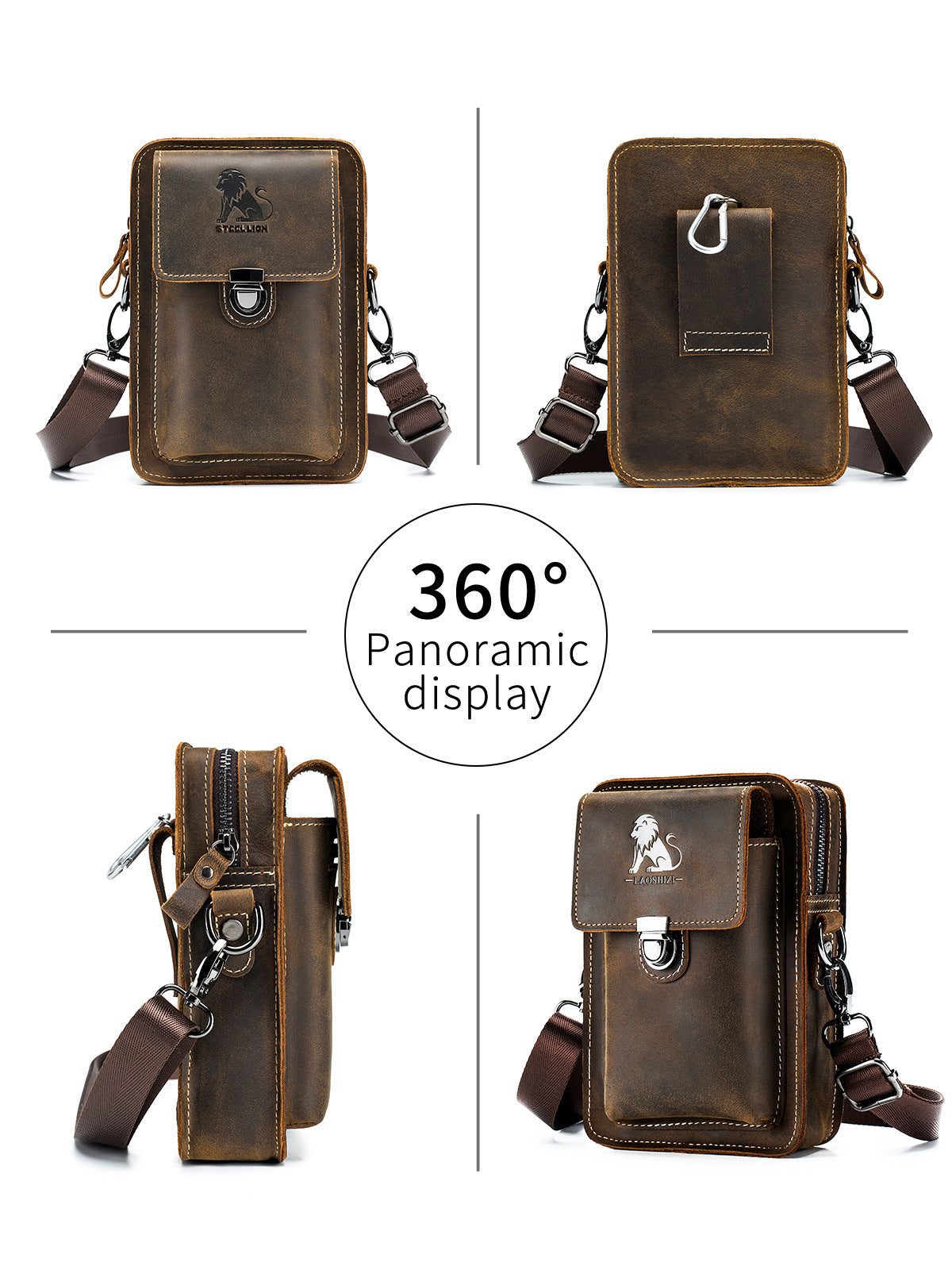 Genuine Leather Multifunctional Waist Bag with Adjustable Strap