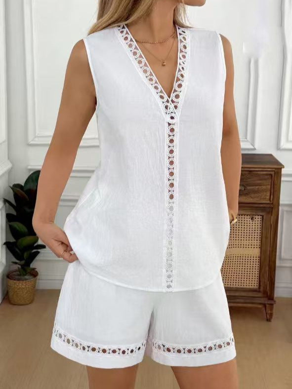 Women's Sleeveless V-Neck Shorts Set