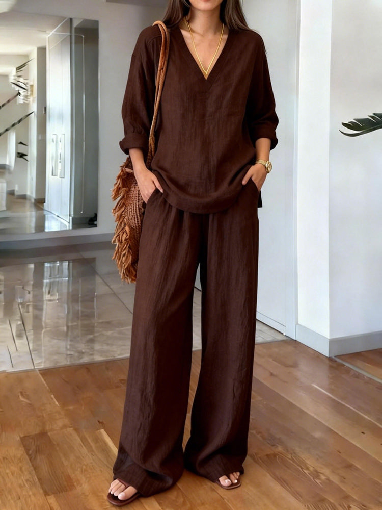 Casual V-neck long-sleeve pants