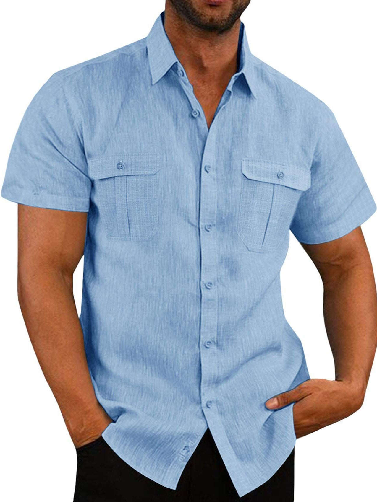 Mens Casual Short Sleeve Shirt with Pockets