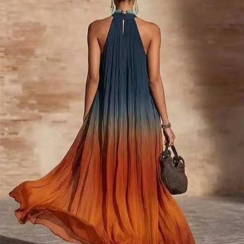 Halter Neck Gradient Color Bohemian Long Dress