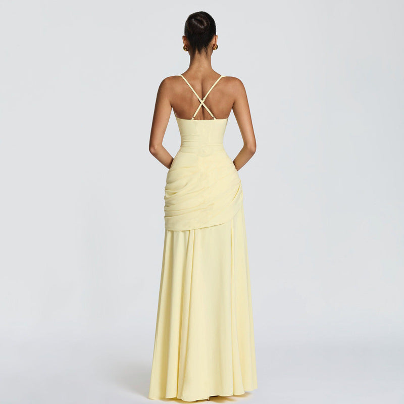 Vestido acampanado sin mangas de color sólido