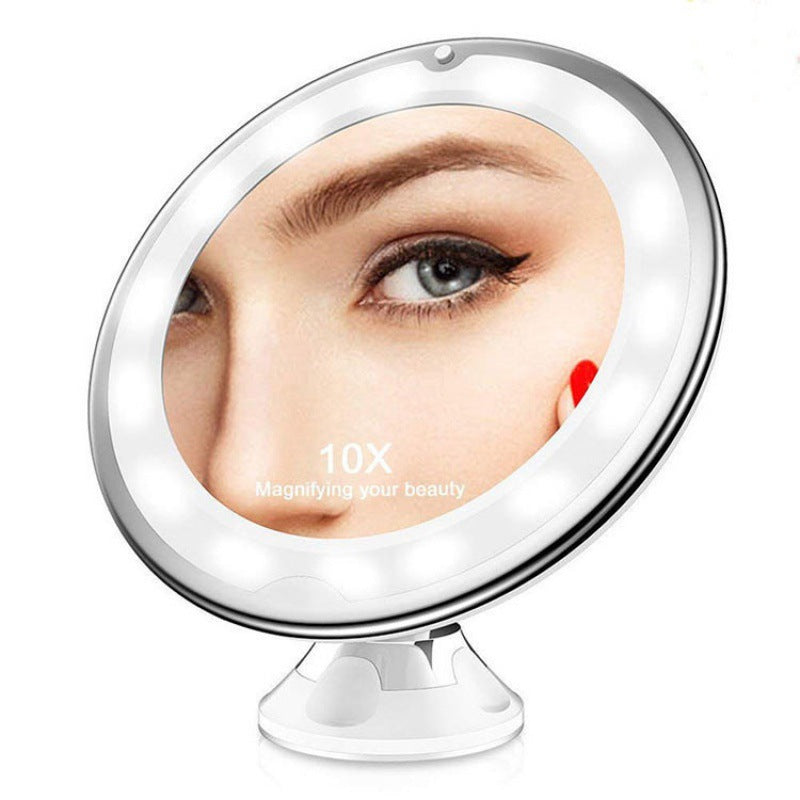 Espejo de maquillaje LED con luz de relleno, aumento de 10X, actualización de tres colores, interruptor táctil USB