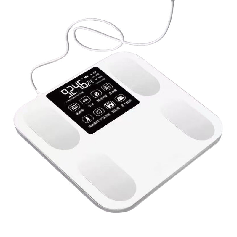 Báscula de grasa corporal inteligente de alta precisión para el hogar con USB recargable y aplicación