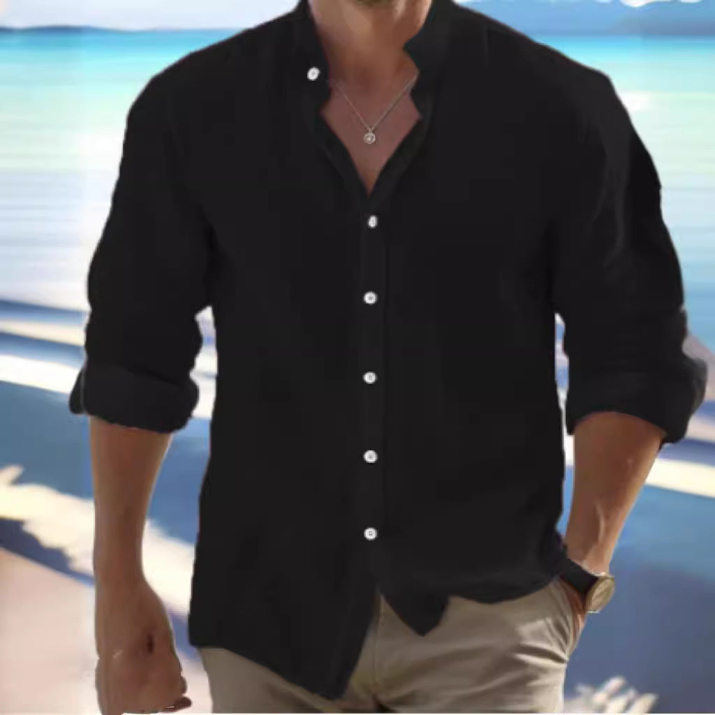 Men Linen Button Down Shirt Long Sleeve