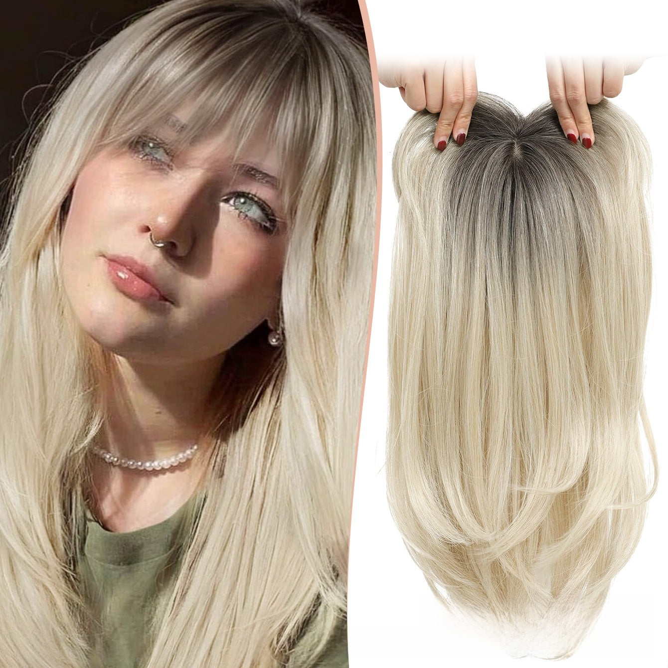 Peluca sintética de la parte media con cabello largo y liso
