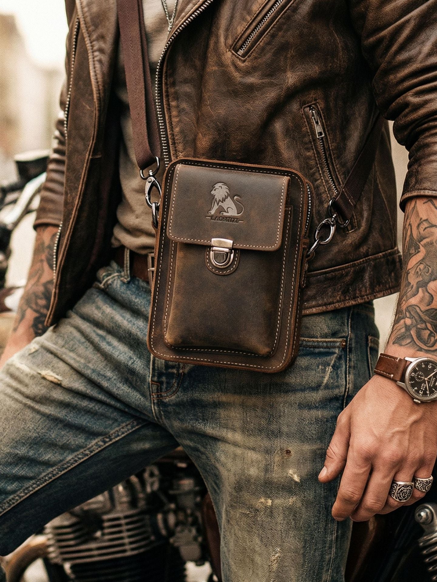 Genuine Leather Multifunctional Waist Bag with Adjustable Strap